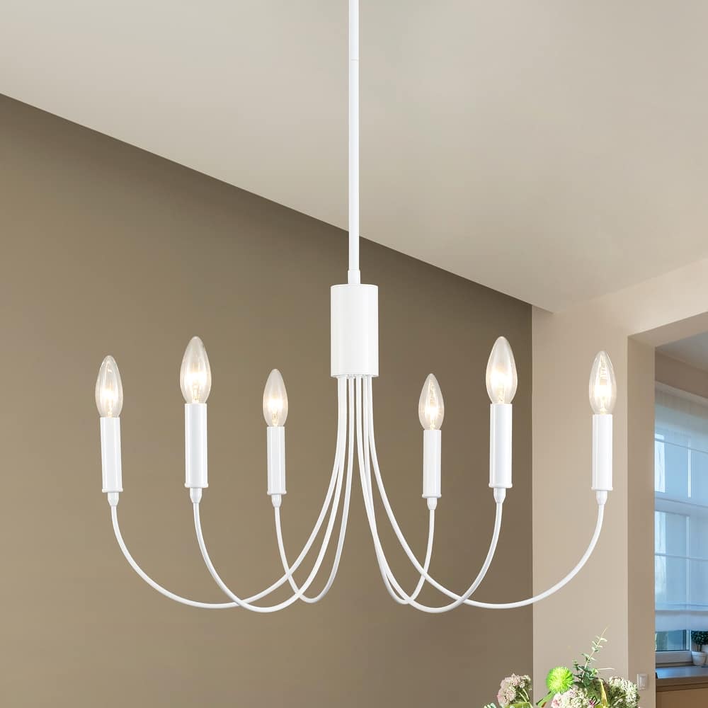 Farmhouse style 6 - Light Metal Candle Chandelier for Kitchen Dining Room