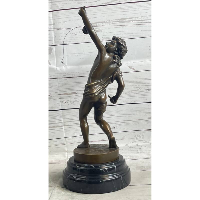 Lb Diabolo Signed Goldscheider Young Boy With Sling Bronze Sculpture Statue