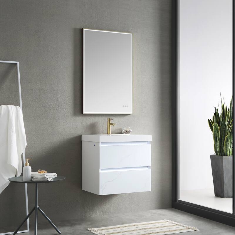 LED Lighted Floating / Wall Huang Vanity with Acrylic Sink and Comfortable Dimmed Vanity Light