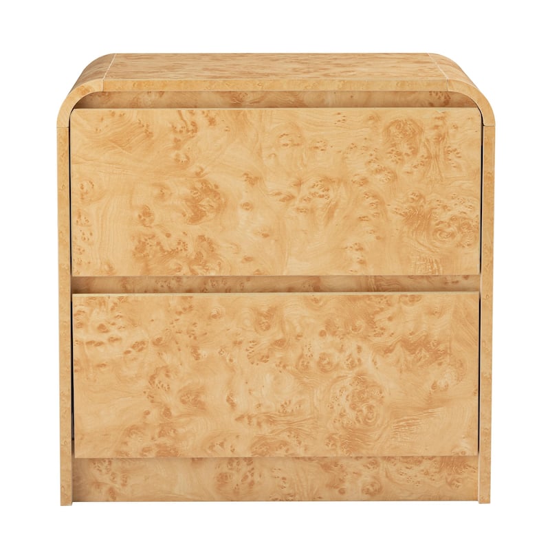COZAYH Farmhouse Wood Nightstand, Rounded Edge Modern & Mid-Century Dresser, Burl Wood Finish in Natural