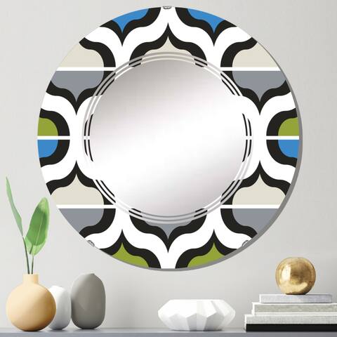Designart 'Green And Blue Retro Geometrics' Printed Patterned Wall Mirror