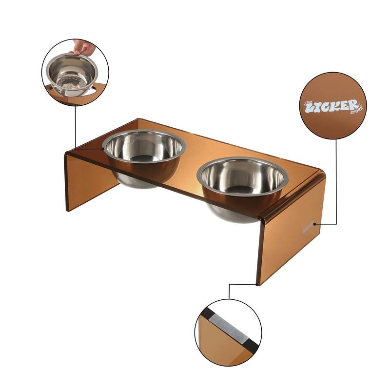 Keaton 7.5" Medium/Large Modern Lucite Rectangular Elevated Pet Feeder with 54oz 2-Stainless Steel Bowls