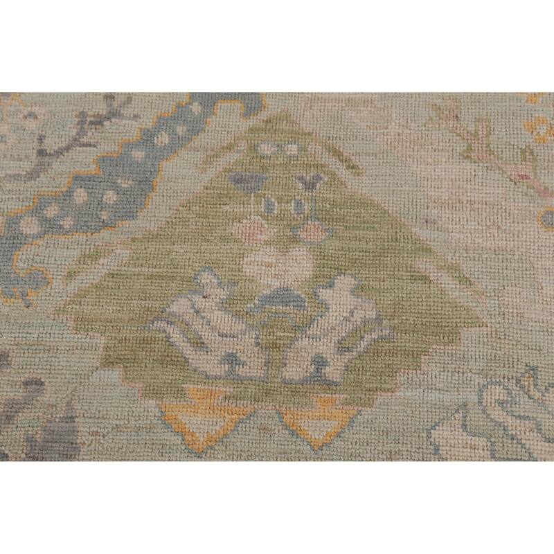 Hand Knotted Oriental 100% Wool Carpet Transitional All-Over Green Oushak Area Rug - 12' 0'' X 9' 3''
