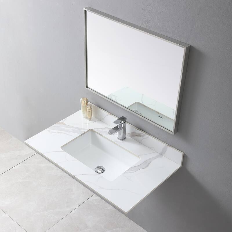 31 in./ 37 in./ 43 in. Carrara Gold Engineered Stone Bathroom Vanity Top with Ceramic Sink
