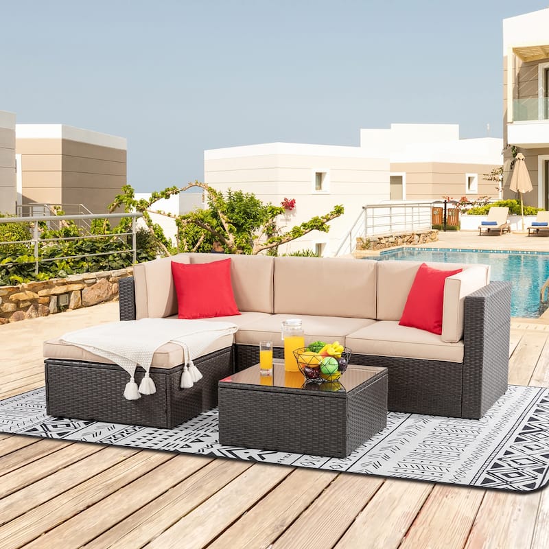 Futzca 5-Piece PE Wicker Outdoor Patio Furniture Set