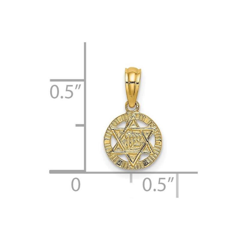 Curata 14k Yellow Gold Small Textured Jewish Star of David In Circle Necklace 13.5mm