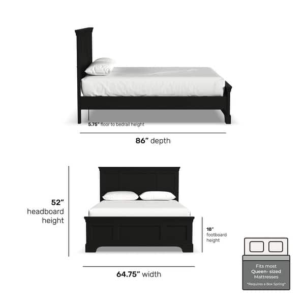 Homestyles Bedford 4- Piece Black Wood Queen Headboard, Two Nightstands And Chest