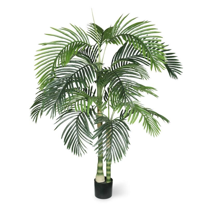 Lush Black Pot Golden Cane Palm - Lifelike Tropical Faux Plant for Indoor & Outdoor Spaces