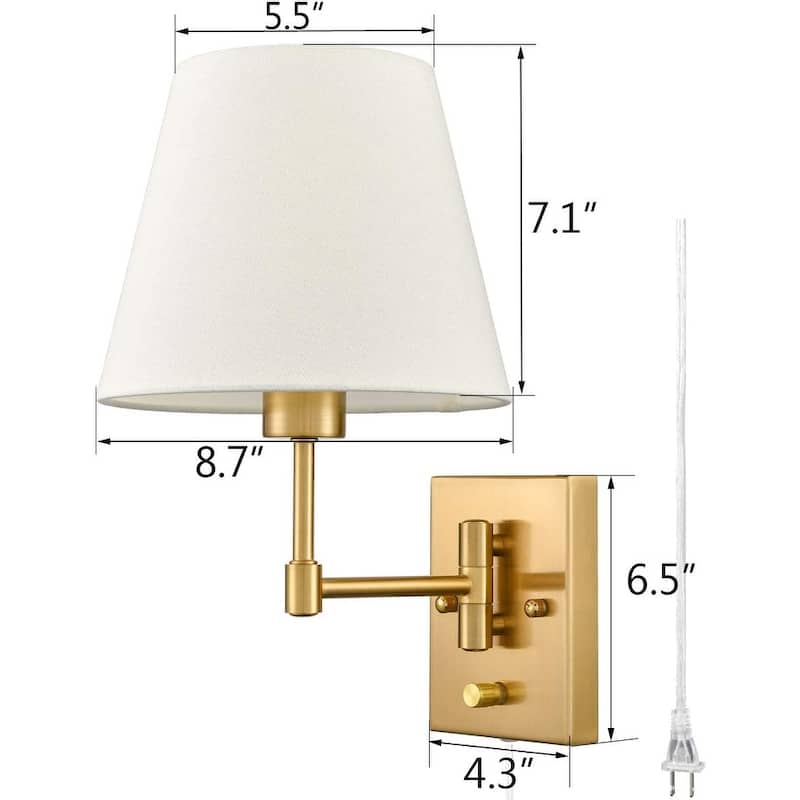 Udine Traditonal 2-Pack Plug in Wall Lights Fabric Shade Swing Arm Wall Lamps