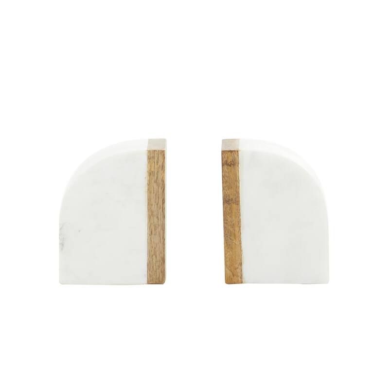 Marble 5 lbs Decorative Bookends with Wood Details - Set of 2 White - Roche River Decor