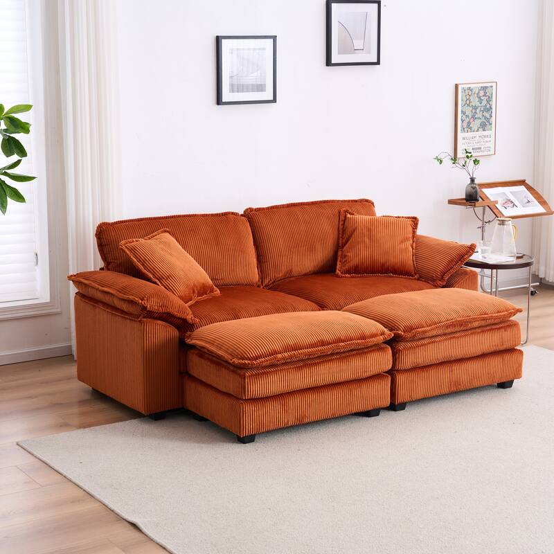 Corduroy Sleeper Sectional Sofa, Loveseat & Ottomans Chaise Lounge Set