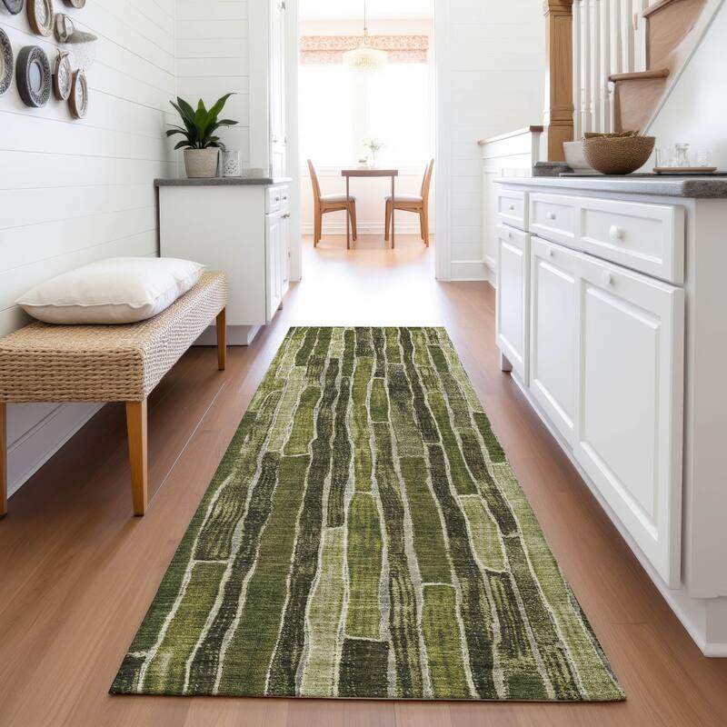 Premium Washable Super Soft Modern Stripes Mayfield Rug - Olive - 2'3" x 7'6"