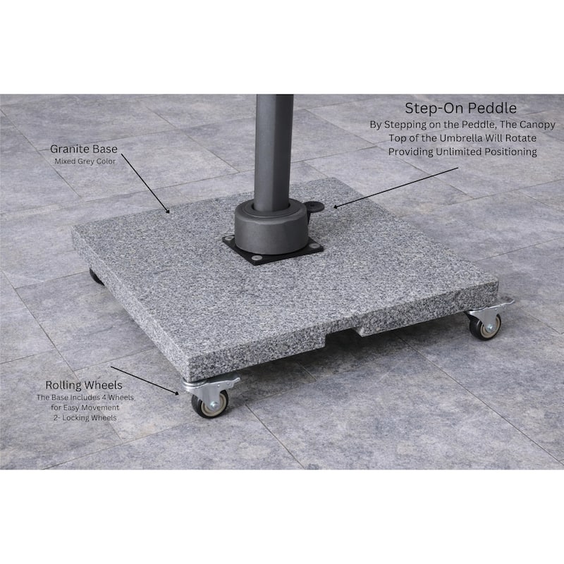 Piola Dark Grey 10 ft. Square Aluminum Patio Cantilever Smoke Grey Fabric Umbrella with Granite Base