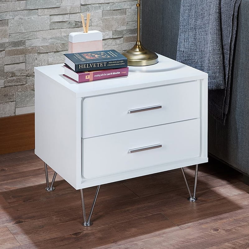 2 Drawers Nightstand with Metal Legs - Chrome,White