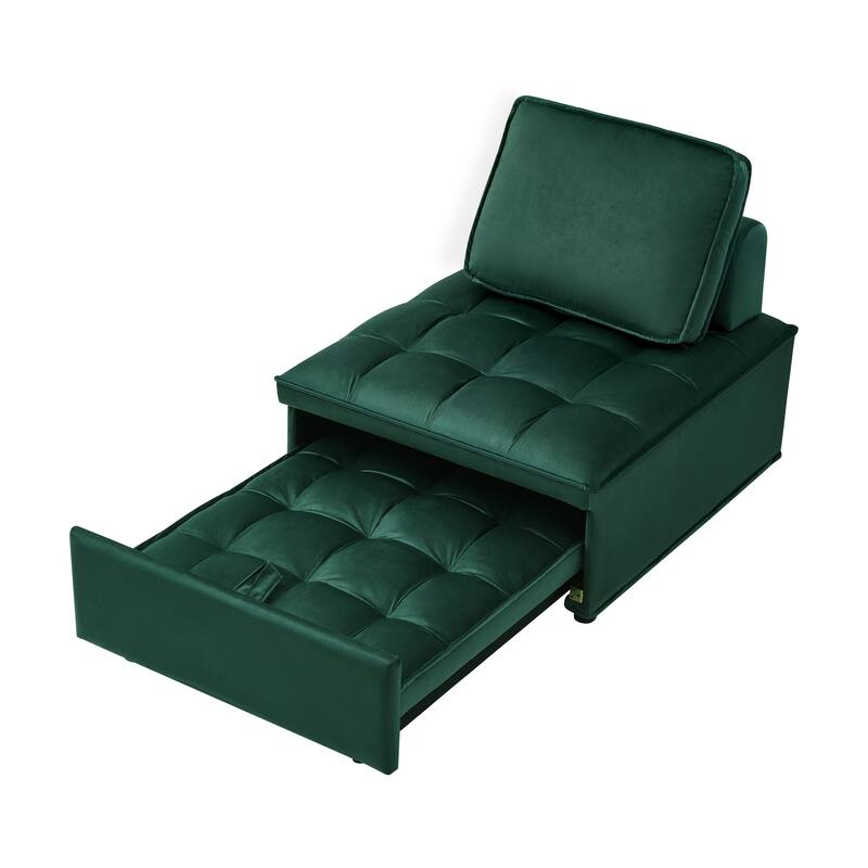 Velvet Convertible Chair Bed with Removable Back and Recliner Function