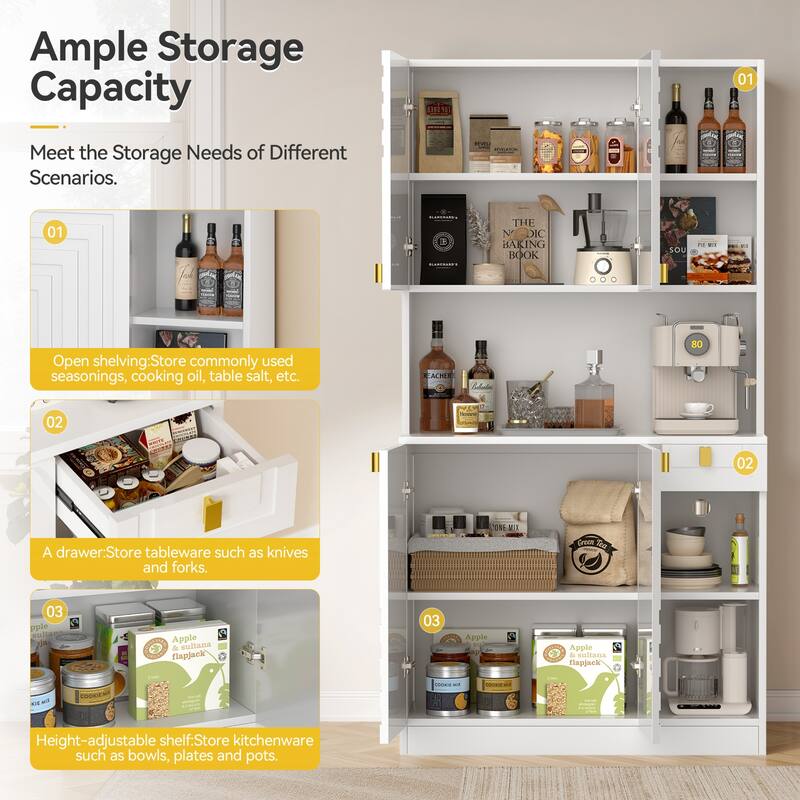 Pocassy 71" Hutch Cabinet with Countertop & Power Outlet