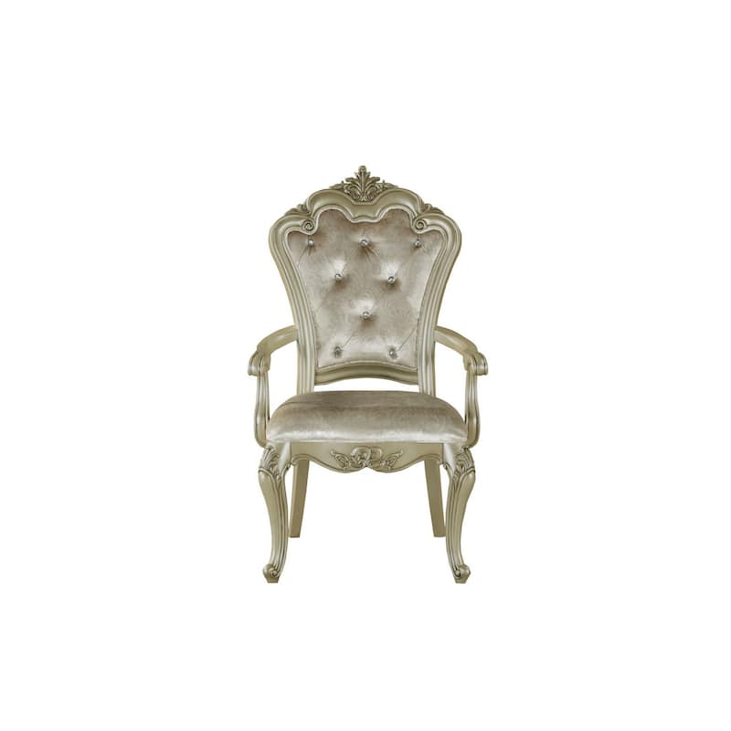 Siq 27 Inch Dining Armchair Set of 2, Upholstered, Champagne Gold, Silver
