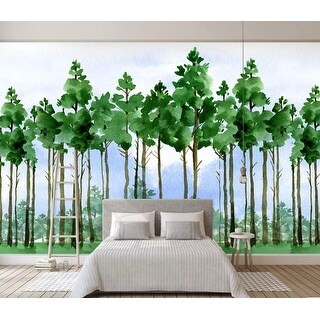 Forest Cartoon Poplar Tree Landscape Removable Textile Wallpaper - On ...
