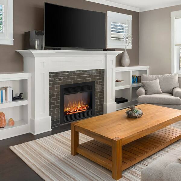 Shop Costway 28 5 Fireplace Electric Embedded Insert Heater Glass