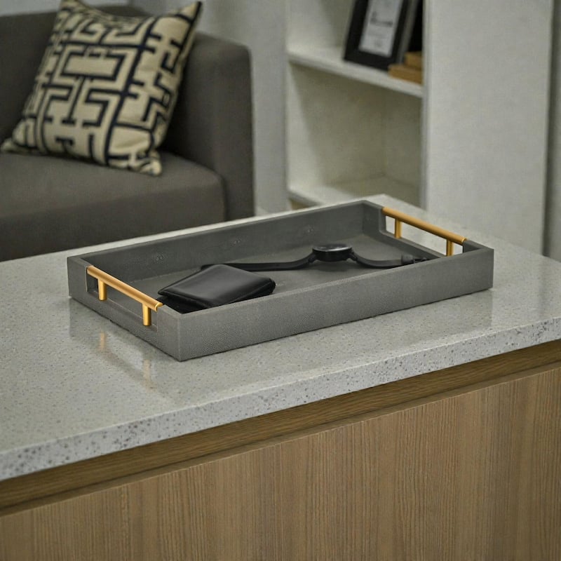 Lusan Faux Shagreen Tray with Handles