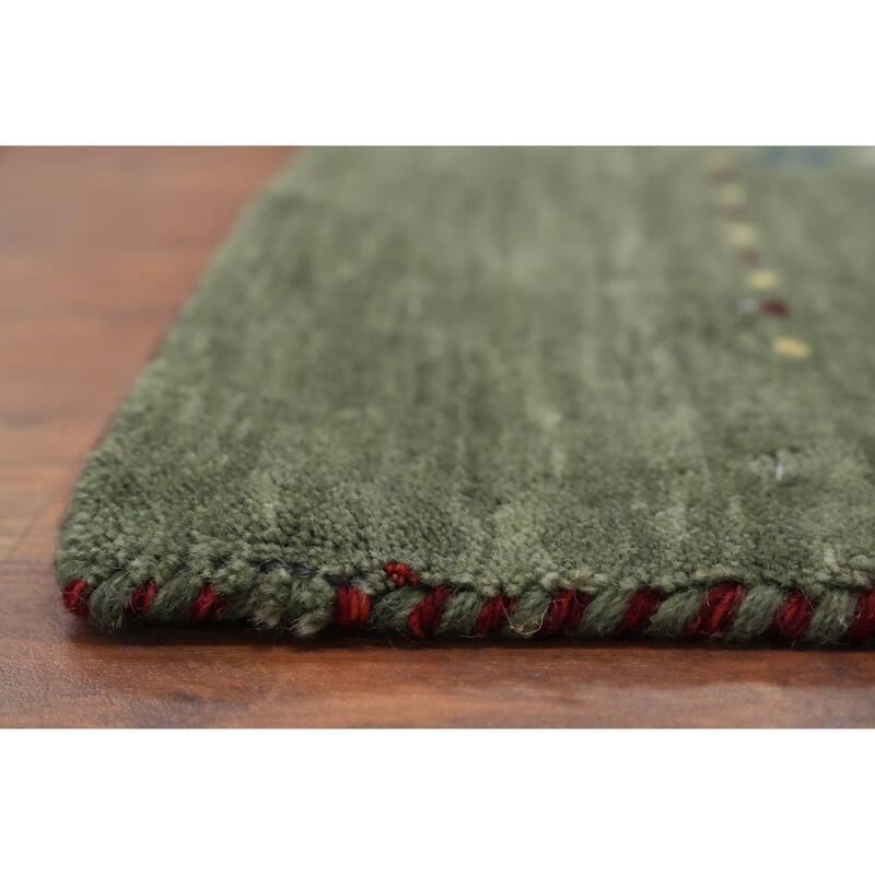 Hand Knotted Oriental 100% Wool Carpet Tribal Animal Pictorial Green Gabbeh Area Rug - 12' 1'' X 4' 11''