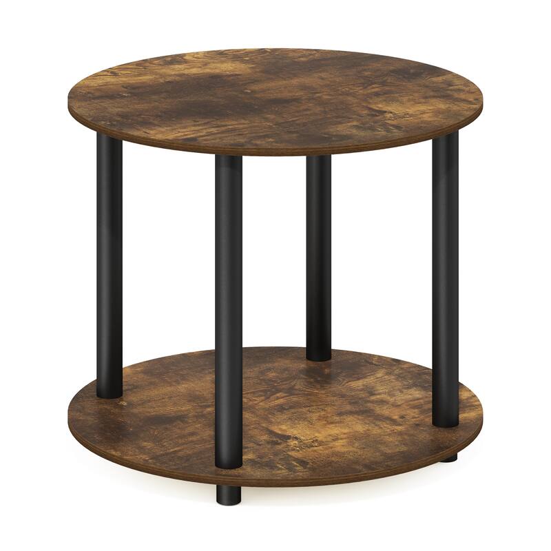 Furinno Turn-N-Tube Simple Design 2-Tier Round Wooden Coffee Table - Amber Pine