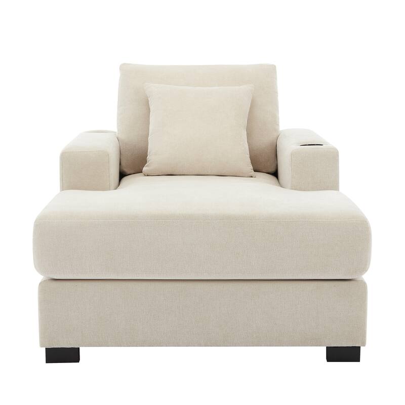 Oversized Chaise Lounger Modern Sofa Couch with Pillows, Charge Station & Cup Holders