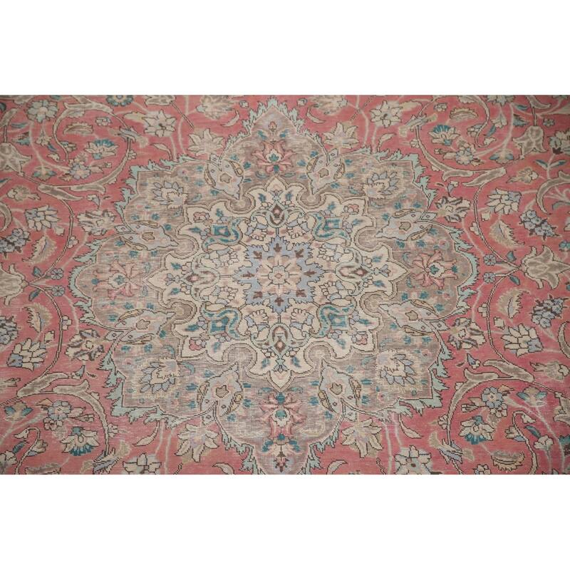 Hand Knotted Oriental 100% Wool Carpet Traditional Floral Pink Mashad Area Rug - 12' 9'' X 9' 4''