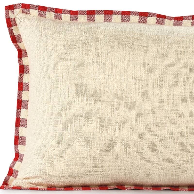 Set of Two Ivory And Red Lumbar Christmas Cotton Throw Pillow Covers
