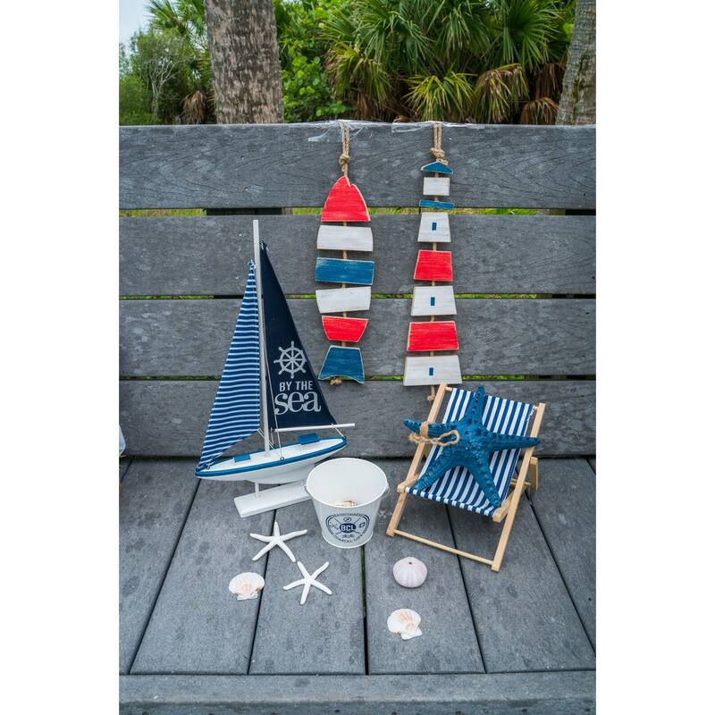 4.13" x 0.71" x 15.35" Red White and Blue Lighthouse Wall Hanging 4th of July Patriotic Décor