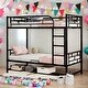 preview thumbnail 14 of 22, Twin Over Twin Metal Bunk Bed with Shelf and Guardrails for Home