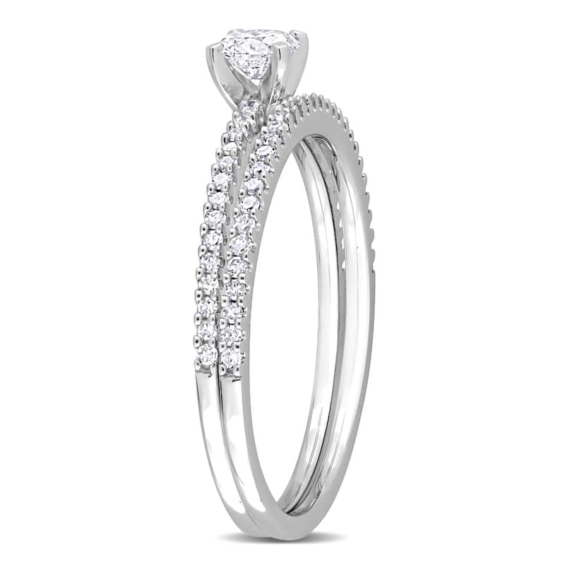 Miadora 1/2ct TDW Diamond Solitaire Bridal Ring Set in 14k White Gold