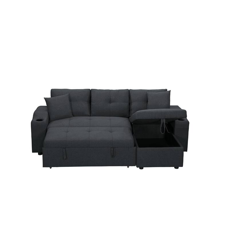 Upholstered Pull Out Sectional Sofa with Storage Chaise