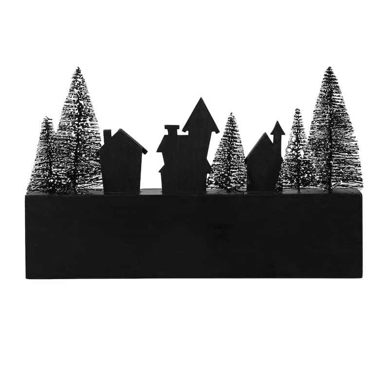 Glitzhome 14"L Halloween Wooden HALLOWEEN Haunted House Table Sign