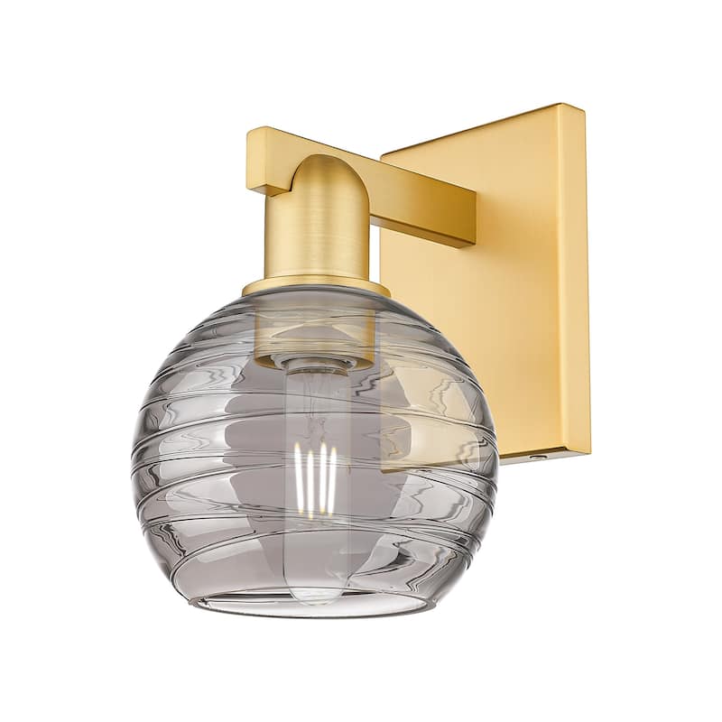 Innovations Lighting 716-1W-11-8 Athens Deco Swirl Sconce Athens Deco - Satin Gold / Light Smoke Deco Swirl