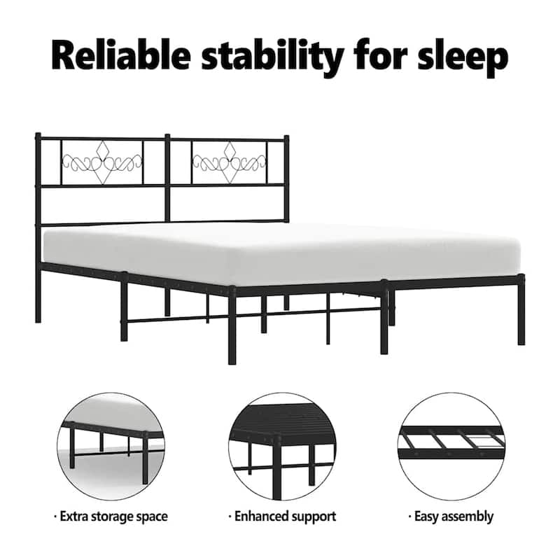 vidaXL 12 Inches Black Full Size Metal Bed Frame No Mattress - 77.2" x 55.9" x 35.4"
