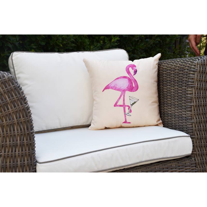18 x 18 Inch Single Flamingo Animal Print Outdoor Pillow