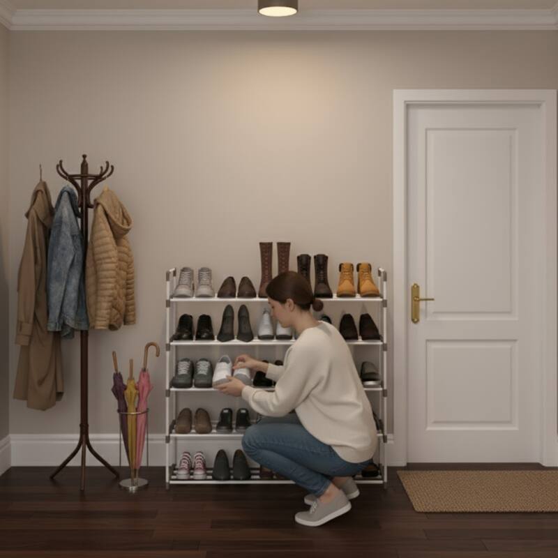 Shoe Rack - Shoe Organizer for Closet, Bathroom, Entryway by Home-Complete (White)