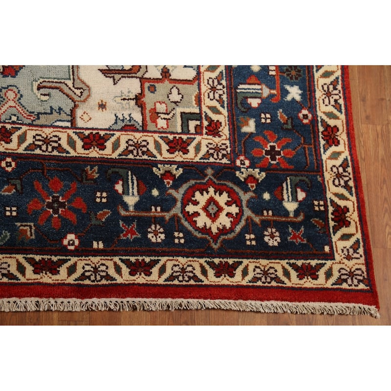 Geometric Red Heriz Serapi Oriental Area Rug Handmade Wool Carpet - 8'10"x 12'0"