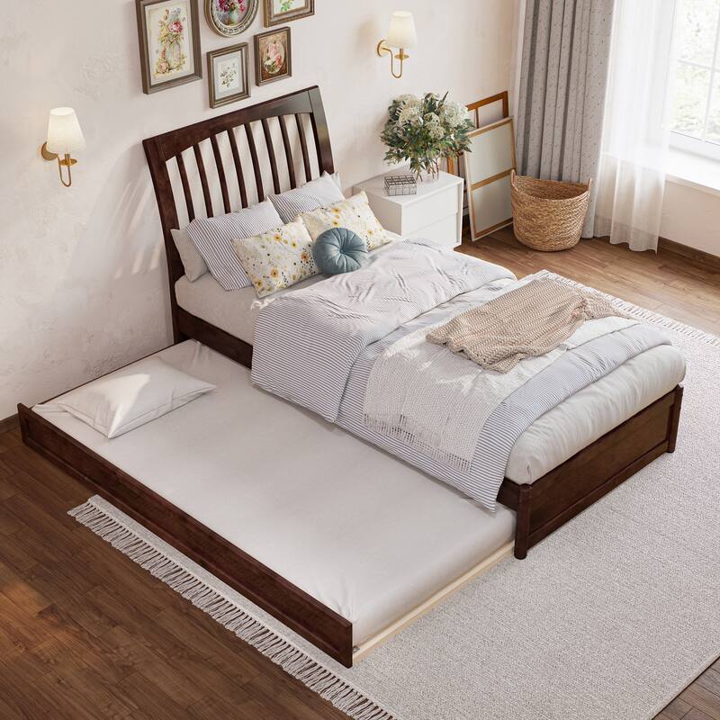 Roslyn Platform Bed with Modern Panel Footboard and Twin XL Trundle