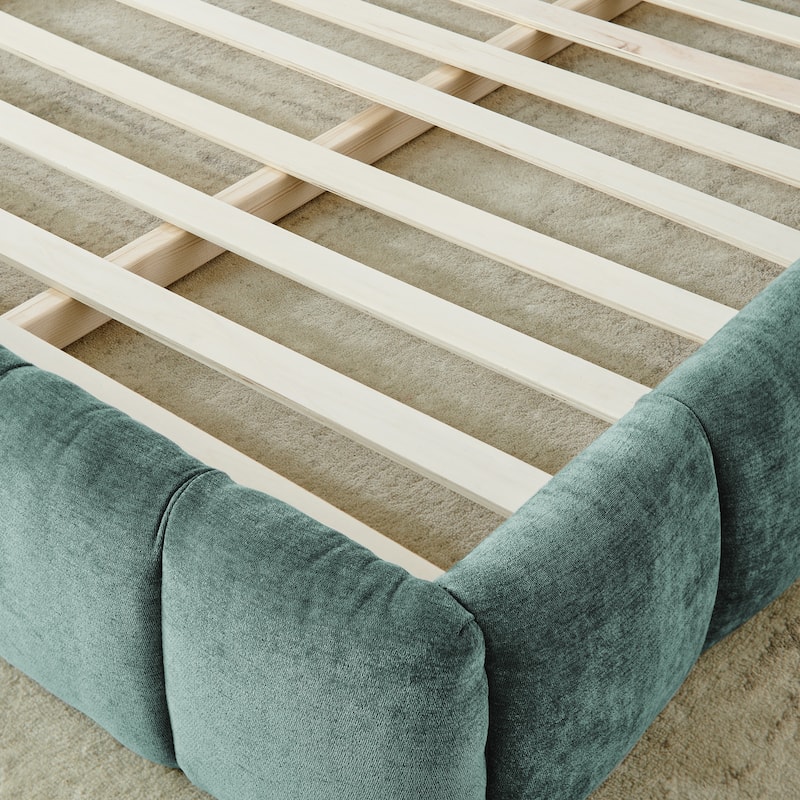Block Thick Chenille Low Profile Platform Bed Fabric Upholstered Bedframe with Headboard Solid Wood Frame - Optional Storage Bed