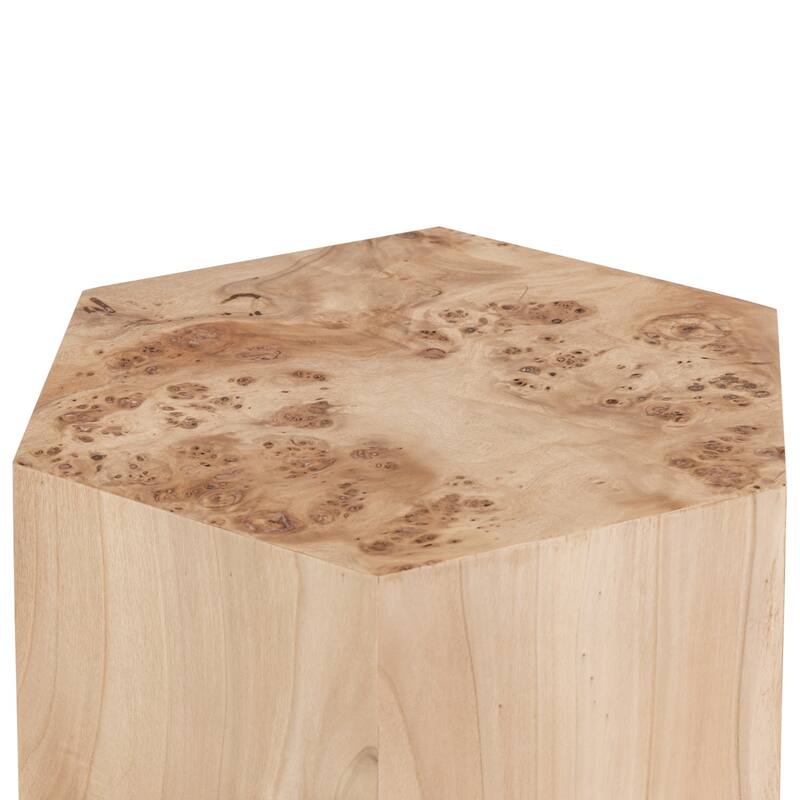Hexagon Burl Wood Side Table - 18.75" - Beige