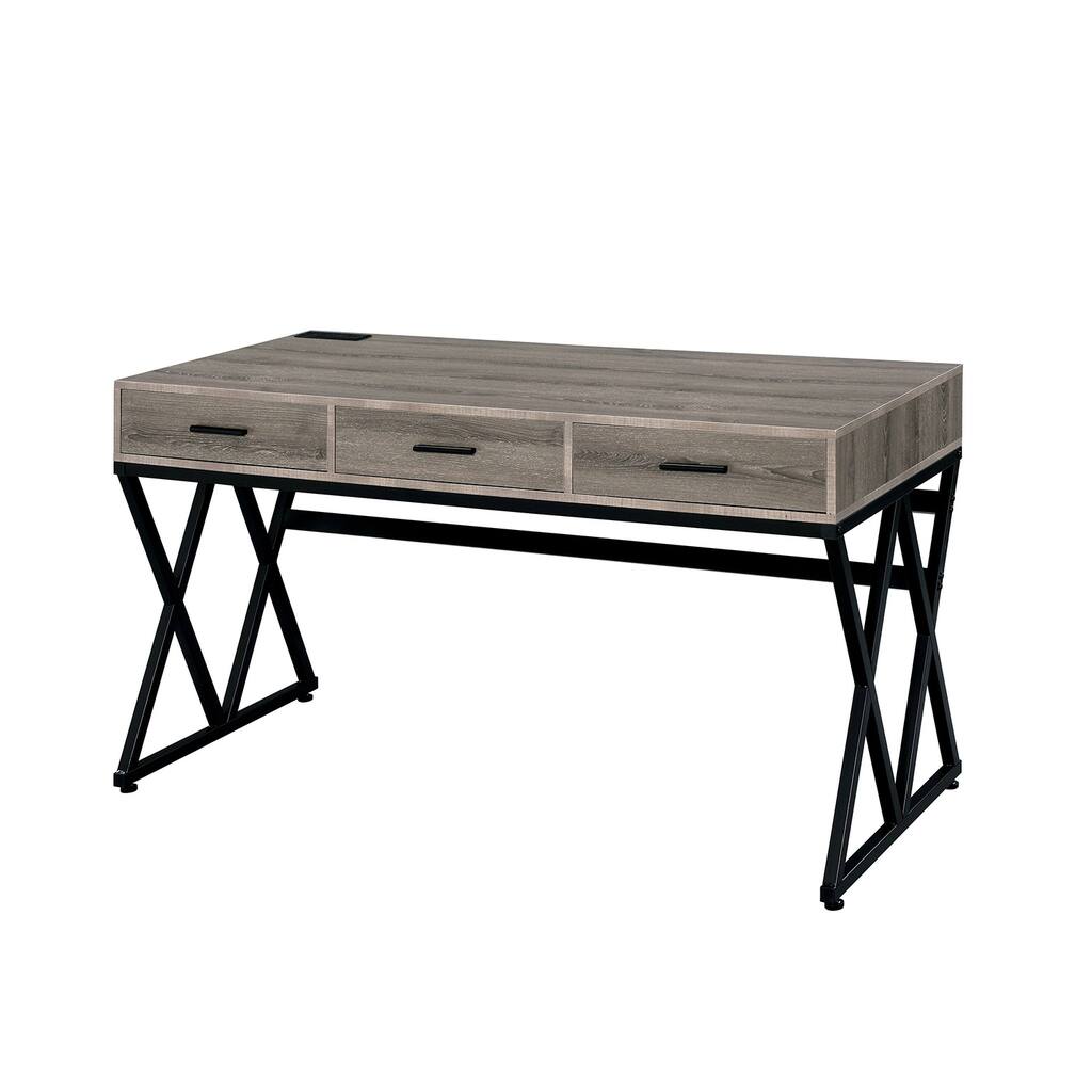 3 Drawers Desk with Power Outlet in Gray and Sand Black