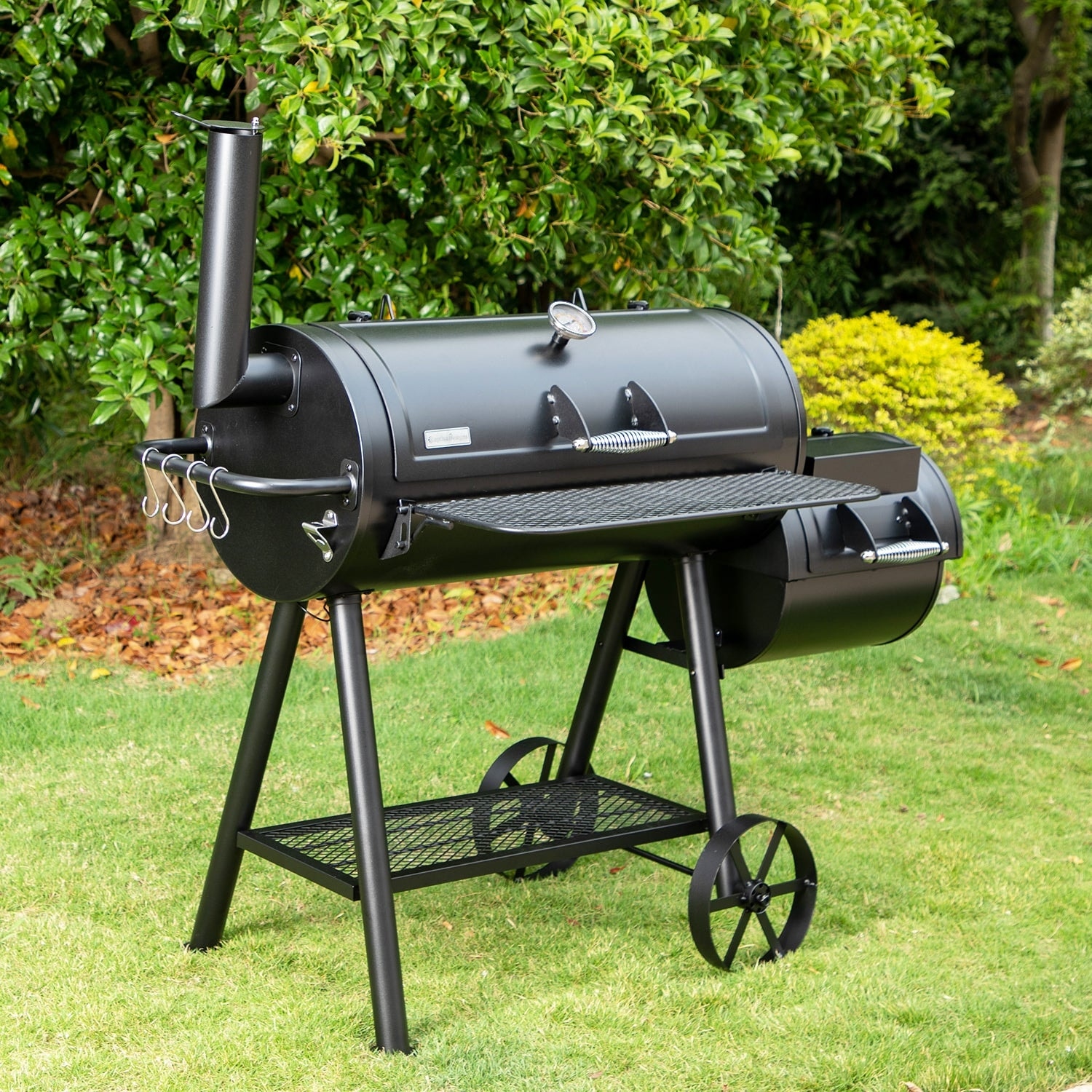 MAISON ARTS Charcoal Grill with Offset Smoker, Heavy-Duty All-Steel Outdoor BBQ Smoker for Backyard Patio Cooking