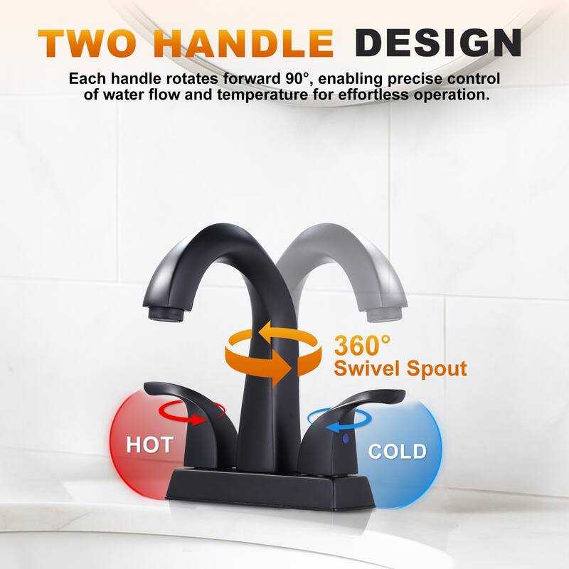 WOWOW 4 in. Centerset Double-Handle Bathroom Faucet with Pop Up Drain