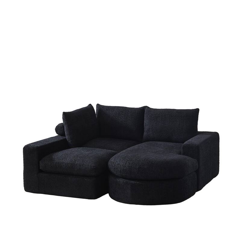 Curved Sectional Sofa with L-Shape Chaise, Chenille Upholstered Boneless Cloud Sofa, Modular 4 Seat Corner Sofa with Cushions