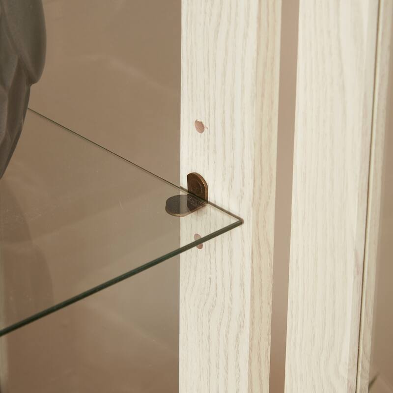 Curio Cabinet with Tempered Glass Doors and Adjustable Shelves Light Bulb Included