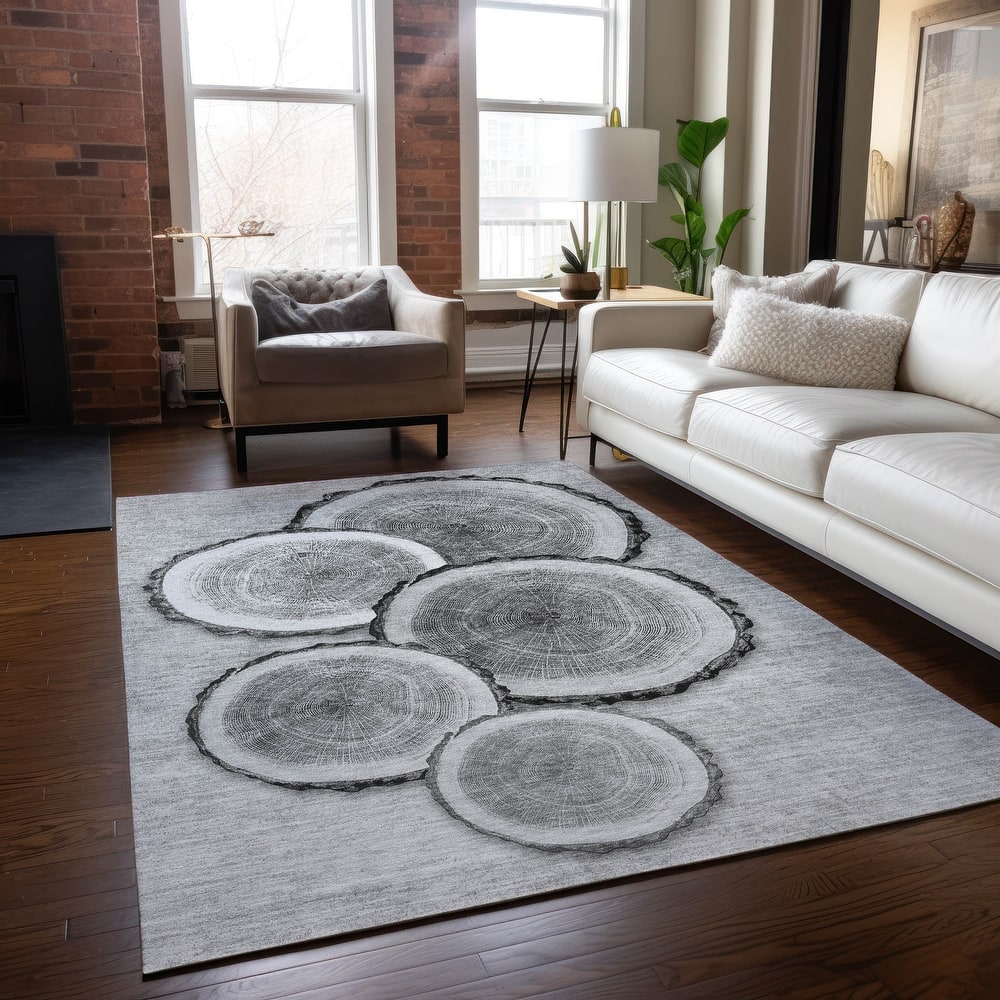 Machine Washable Indoor/ Outdoor Modern Wood Chantille Rug