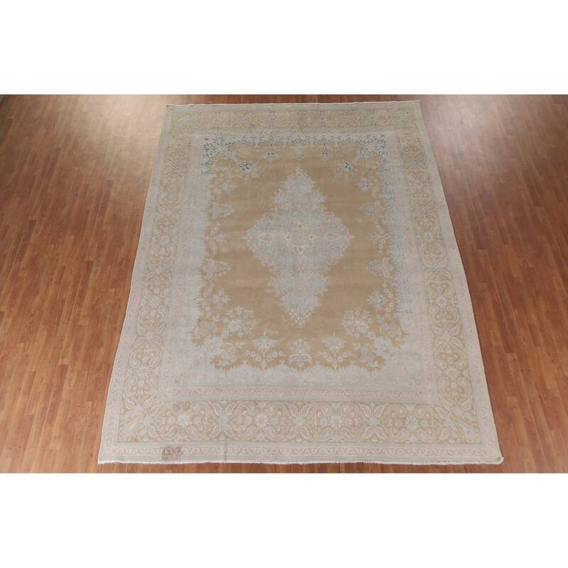 Hand Knotted Oriental 100% Wool Carpet Traditional Floral Yellow & Gold Kerman Area Rug - 12' 8'' X 9' 7''