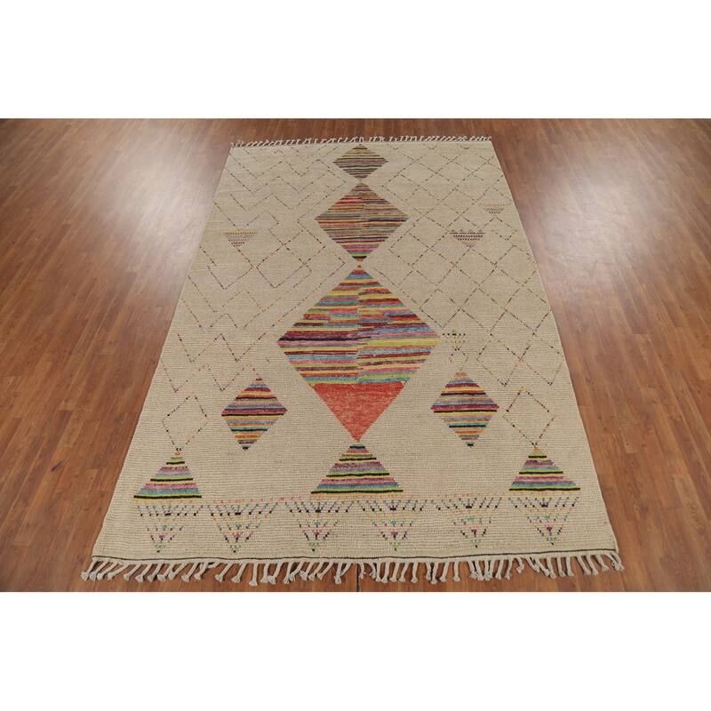 Geometric Trellis Moroccan Area Rug Handmade Wool Carpet - 6'9"x 10'5"